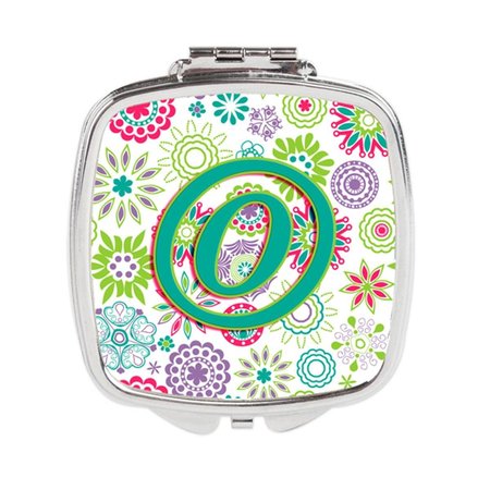 CAROLINES TREASURES Letter O Flowers Pink Teal Green Initial Compact Mirror CJ2011-OSCM